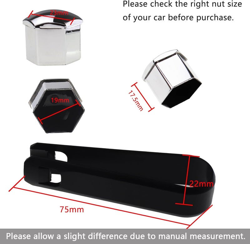 Nihfien 20 Pcs Wheel Lug Nut Covers Bolt Caps,19mm Silver Universal Anti-Rust Car Tire Nut Caps Bolt Cover,Hexagonal Plastic Tire Bolt with Removal Tool (Silver) - Image 3